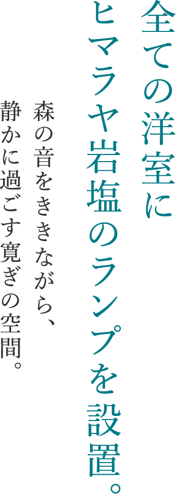 すべての客室にヒマラヤ岩塩のランプを設置。